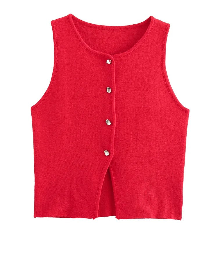 ATELIER | Blouse courte sans manches à boutons et fente