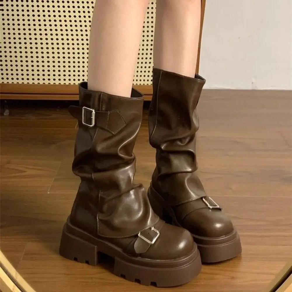 Brinley | Boucle de ceinture plateforme Bottines hautes pour femmes