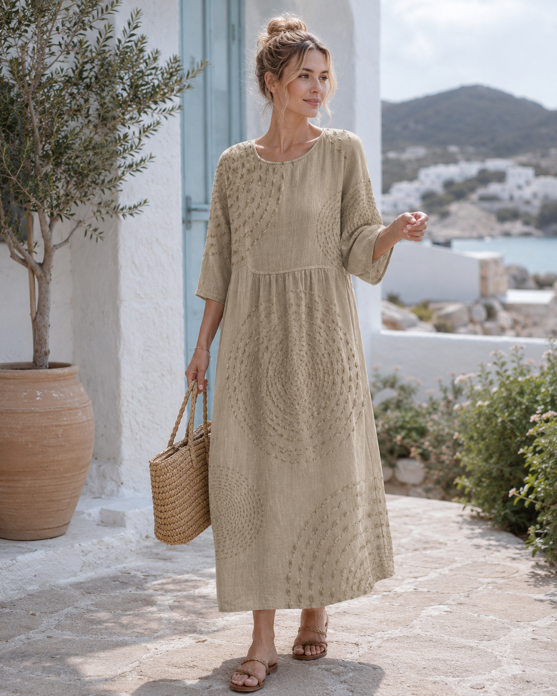 Dai | Robe Décontractée Texturée à Motifs Brodés