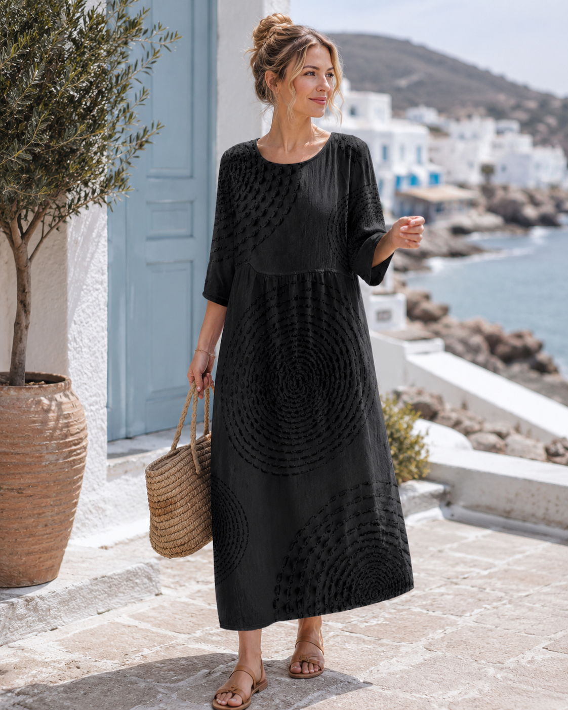 Dai | Robe Décontractée Texturée à Motifs Brodés