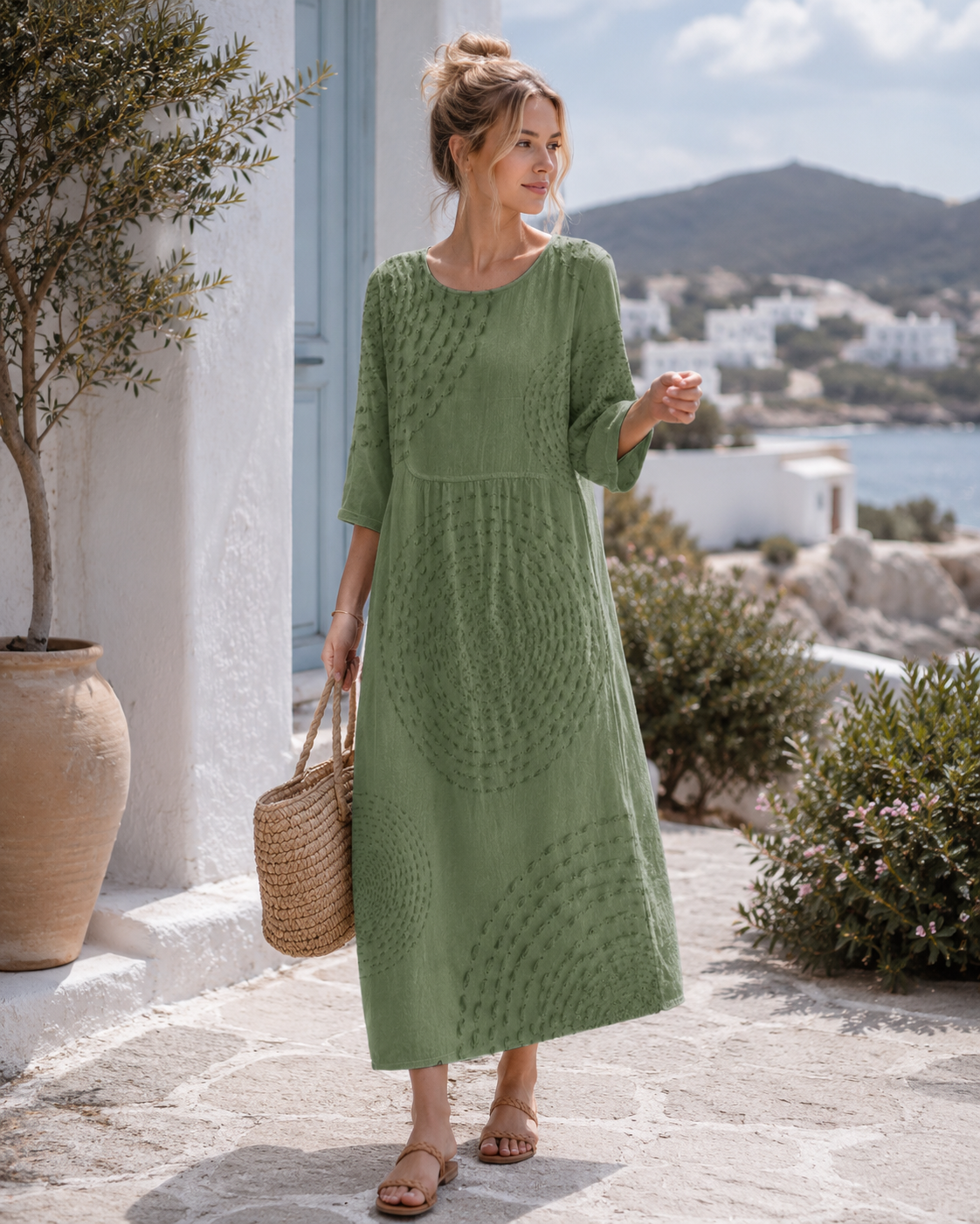 Dai | Robe Décontractée Texturée à Motifs Brodés