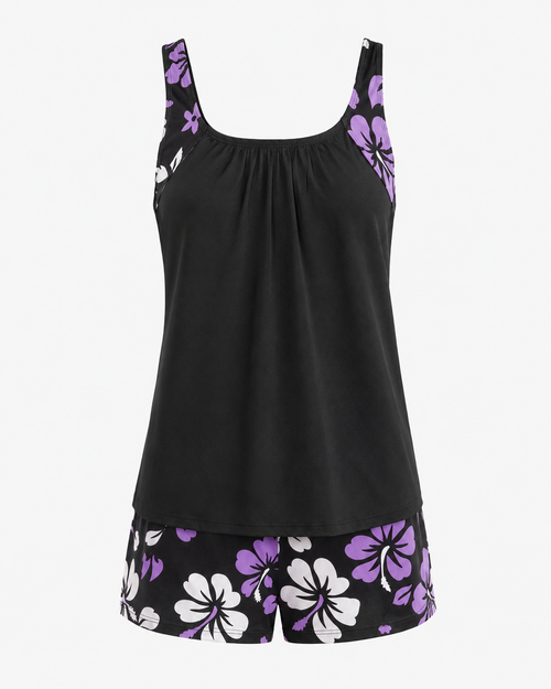 Noir avec Fleurs Violettes