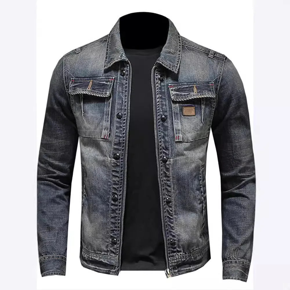 Rory | Veste en Jean Biker Rétro Élégante Ajustée pour Homme