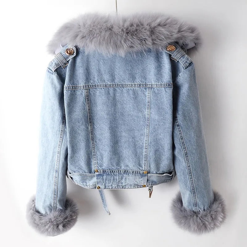 Lauren | Veste en Jean Slim-Fit avec Détail en Fourrure