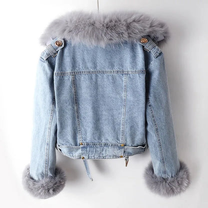Lauren | Veste en Jean Slim-Fit avec Détail en Fourrure