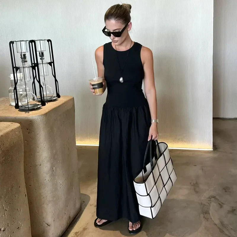 Robe Longue Femme Noire – Sans Manches Élégante & Vintage