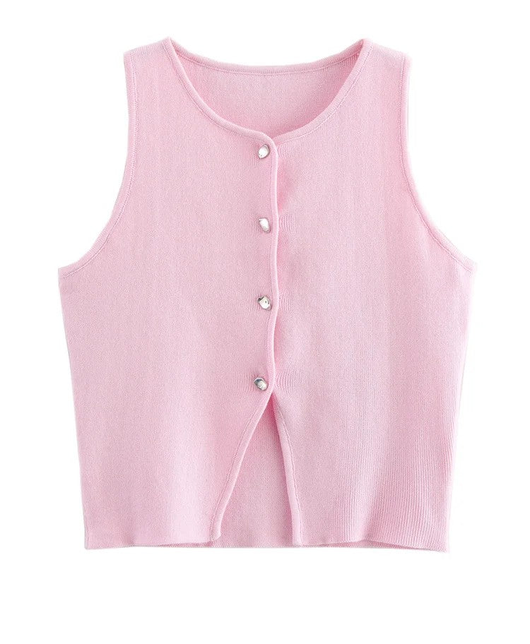 ATELIER | Blouse courte sans manches à boutons et fente