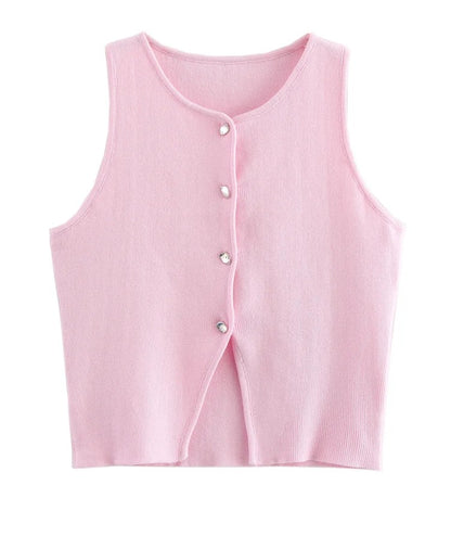 ATELIER | Blouse courte sans manches à boutons et fente