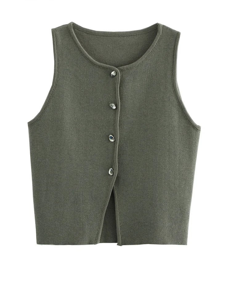 ATELIER | Blouse courte sans manches à boutons et fente