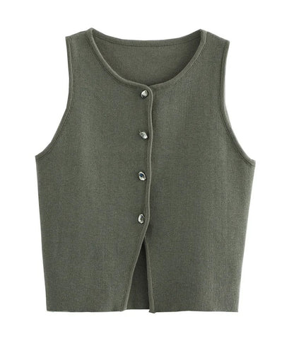 ATELIER | Blouse courte sans manches à boutons et fente