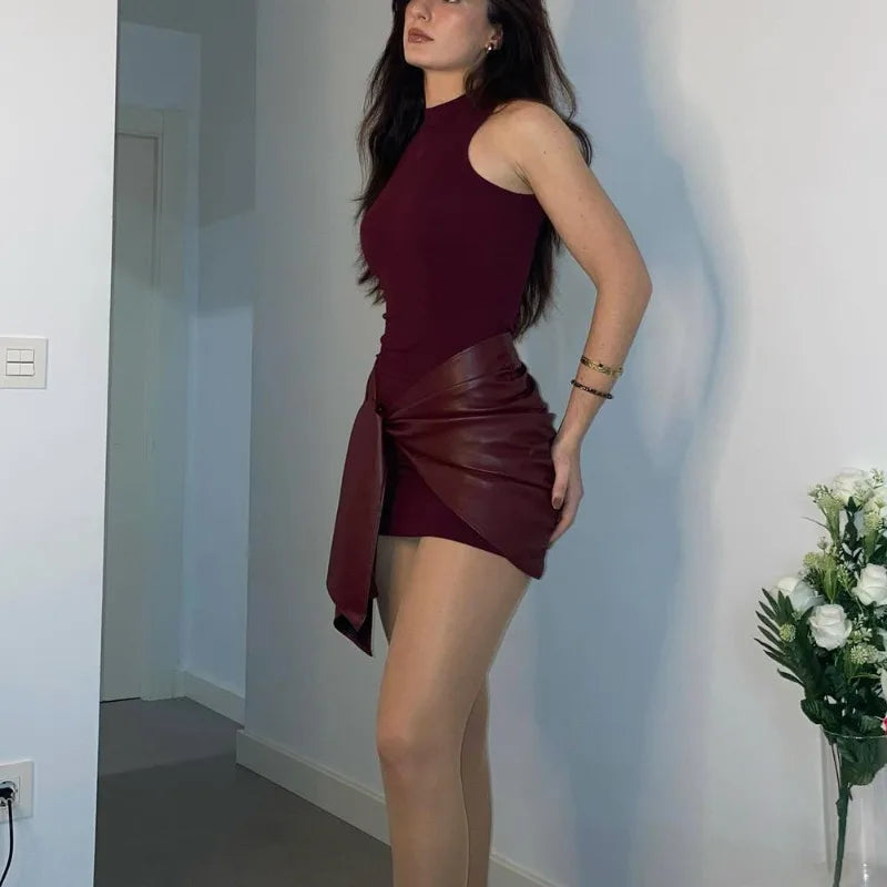 ATELIER | Robe Mini Bandage en Cuir Sans Manches