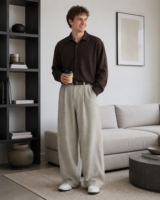 Augustine | Pantalons en Tissu avec Plis et Coupe Ample