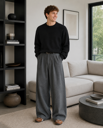 Augustine | Pantalons en Tissu avec Plis et Coupe Ample