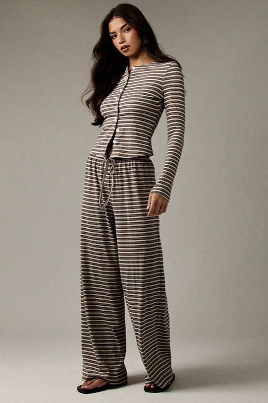 Ensemble Cordons Bouton Stripe Facile en Deux Pièces