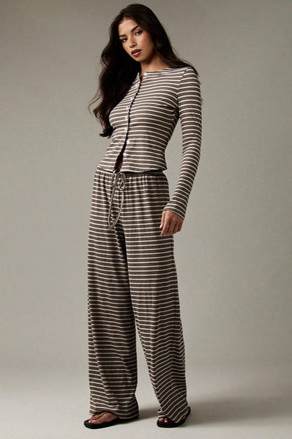 Ensemble Cordons Bouton Stripe Facile en Deux Pièces
