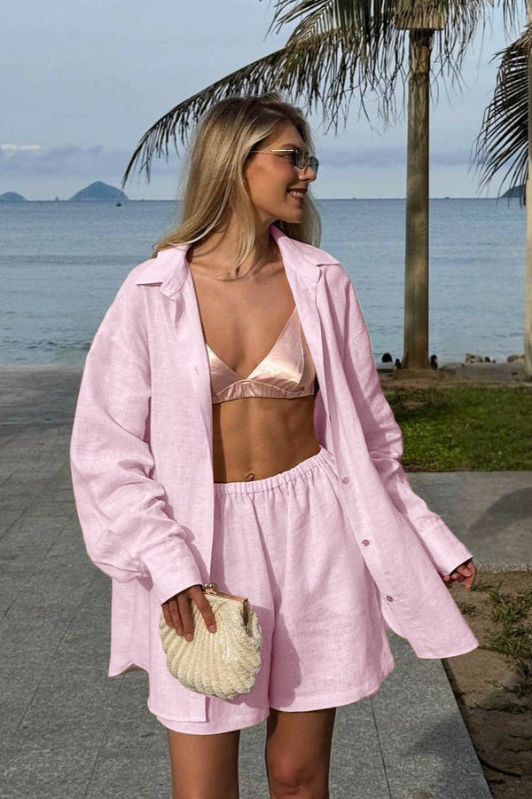 Cardigan Chic Décontracté Ensemble de Deux Pièces avec Short