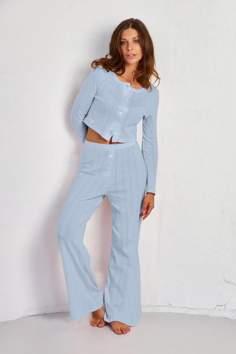 Ensemble Deux Pièces Jacquard Découpé Décontracté Doux