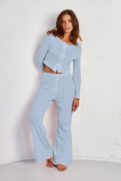 Ensemble Deux Pièces Jacquard Découpé Décontracté Doux