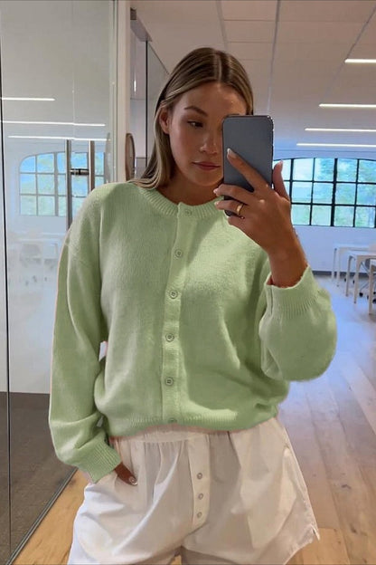 Cardigan en tricot à boutons, à manches longues, décontracté et uni