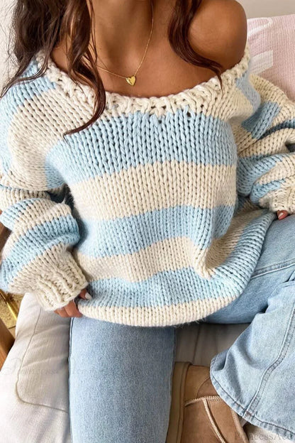 Pull doux rayé décontracté à épaules dénudées