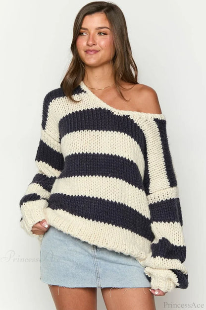 Pull doux rayé décontracté à épaules dénudées