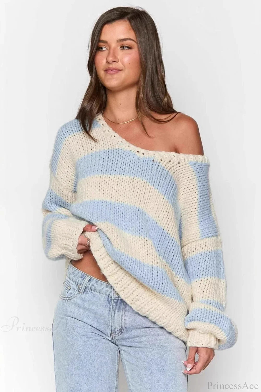 Pull doux rayé décontracté à épaules dénudées