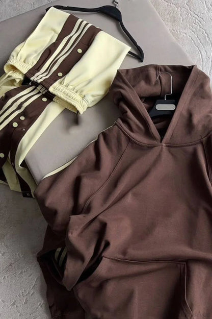 Ensemble de Sweat à Capuche Oversized Confortable à Blocs de Couleurs