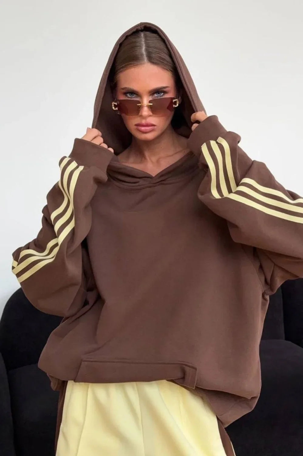 Ensemble de Sweat à Capuche Oversized Confortable à Blocs de Couleurs