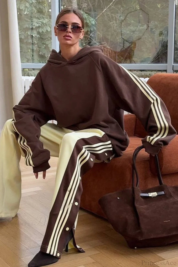 Ensemble de Sweat à Capuche Oversized Confortable à Blocs de Couleurs