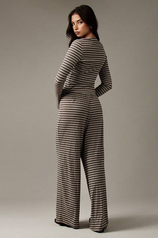 Ensemble Cordons Bouton Stripe Facile en Deux Pièces