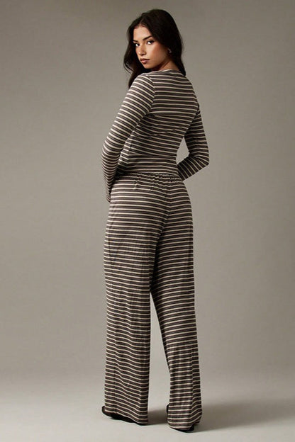 Ensemble Cordons Bouton Stripe Facile en Deux Pièces