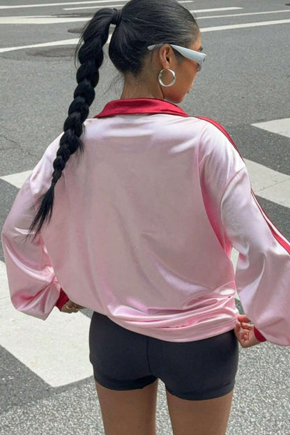 Blouse à Imprimé Numérique à Manches Longues et Col V