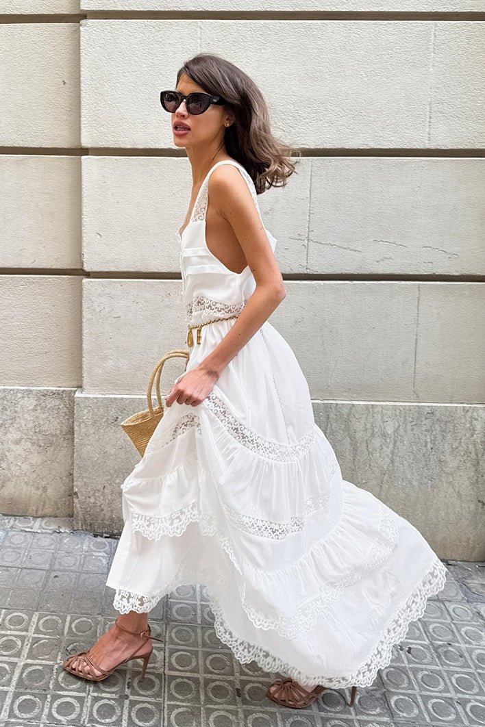 Robe Maxi Loose à Volants en Dentelle Boho
