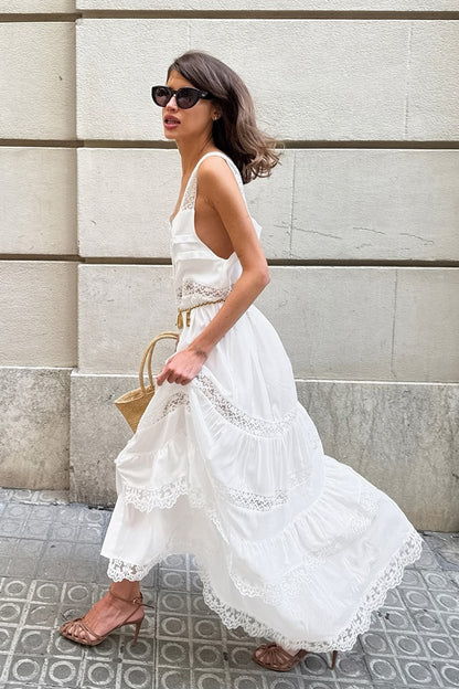 Robe Maxi Loose à Volants en Dentelle Boho