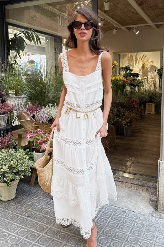 Robe Maxi Loose à Volants en Dentelle Boho