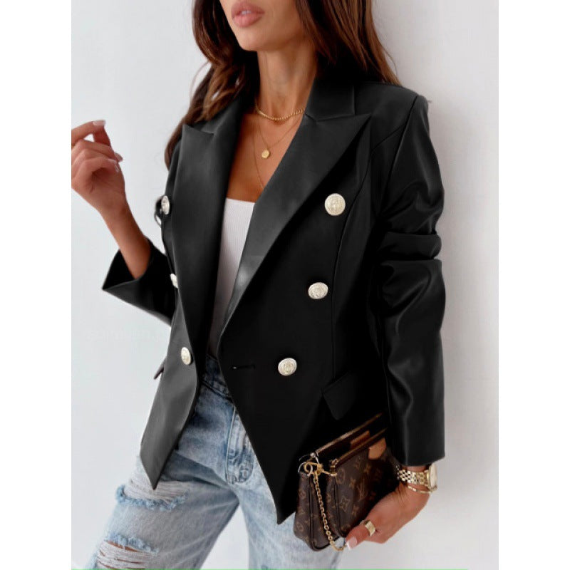 Shira | Blazer à double boutonnage en simili cuir