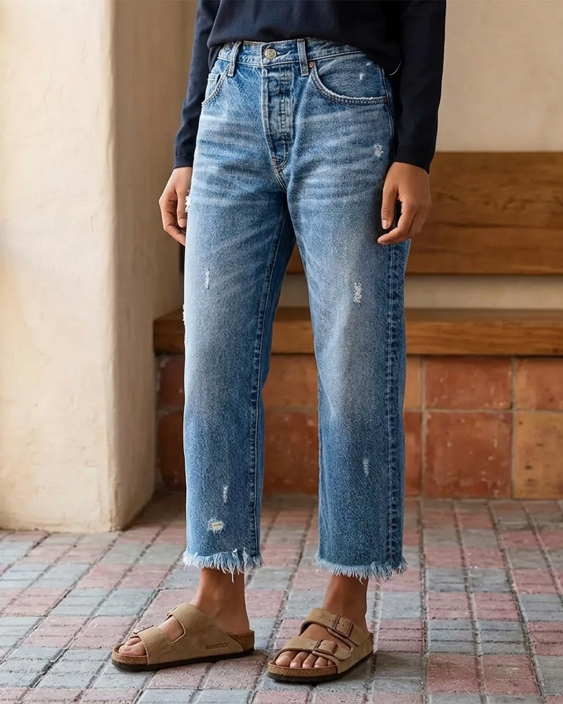 Astoria | Jeans Droits Raccourcis avec Franges