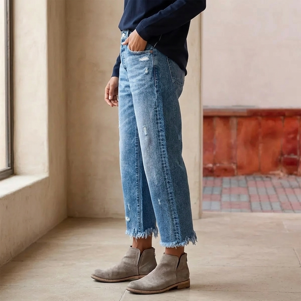 Astoria | Jeans Droits Raccourcis avec Franges