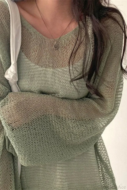 Blouse Chic à Manches Longues Lâche en Tricot avec Ouvrages