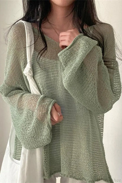 Blouse Chic à Manches Longues Lâche en Tricot avec Ouvrages