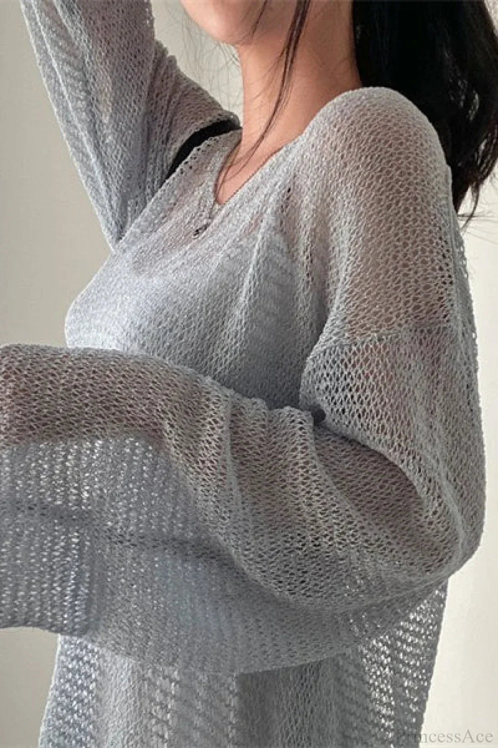 Blouse Chic à Manches Longues Lâche en Tricot avec Ouvrages