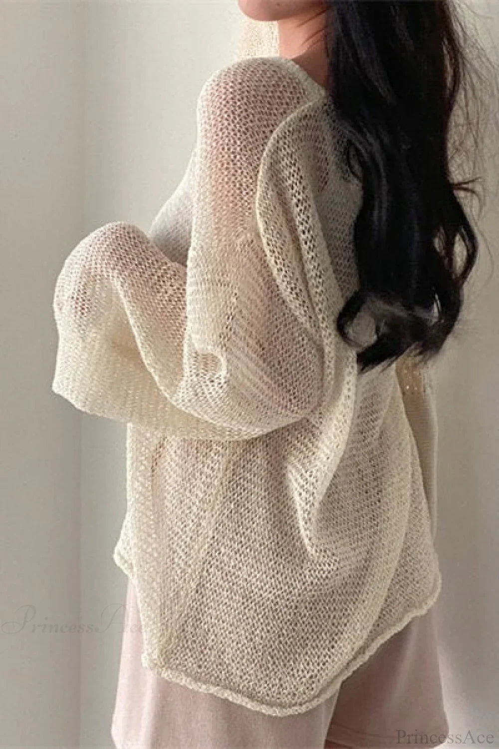 Blouse Chic à Manches Longues Lâche en Tricot avec Ouvrages