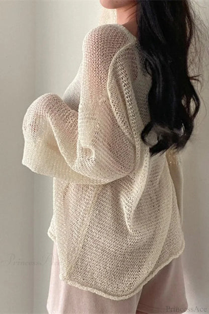 Blouse Chic à Manches Longues Lâche en Tricot avec Ouvrages