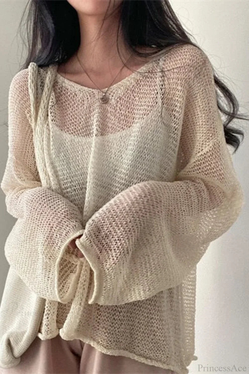 Blouse Chic à Manches Longues Lâche en Tricot avec Ouvrages