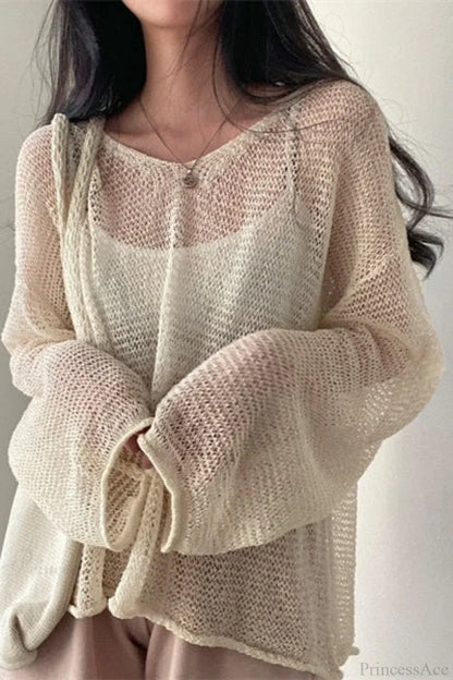 Blouse Chic à Manches Longues Lâche en Tricot avec Ouvrages