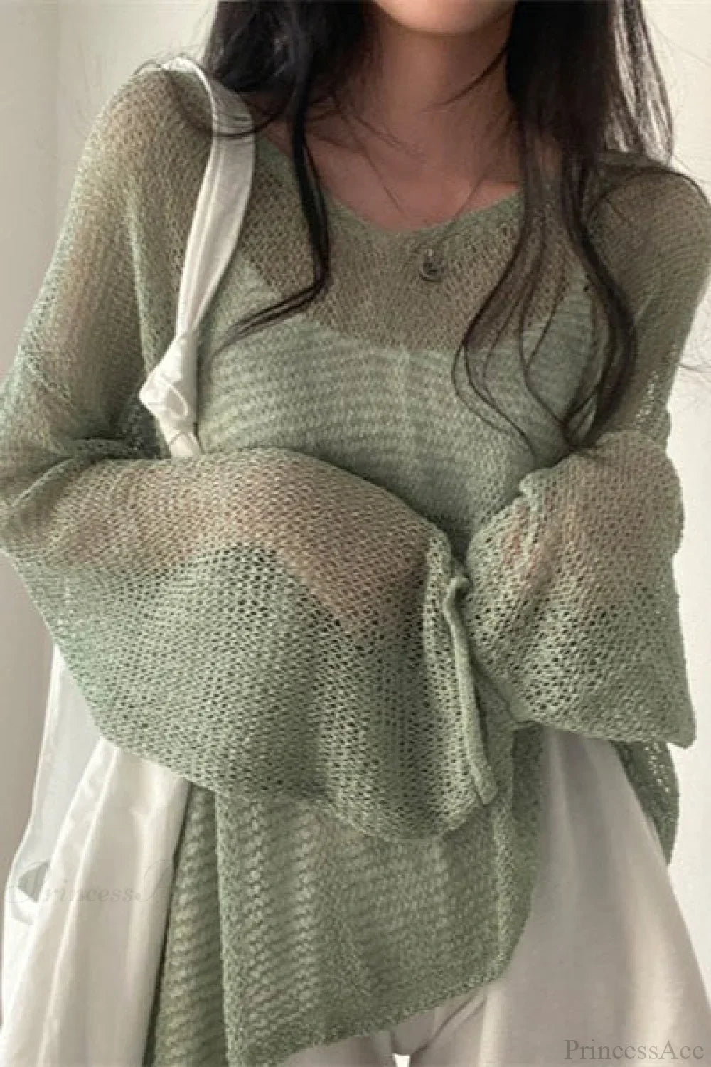 Blouse Chic à Manches Longues Lâche en Tricot avec Ouvrages
