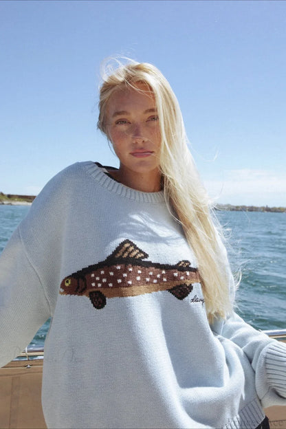 Pull Sweatshirt Imprimé Poisson Surdimensionné