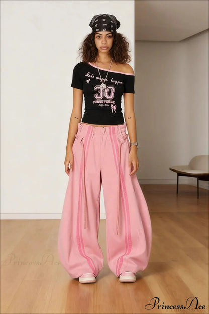 Pantalons larges à taille haute avec cordon de serrage