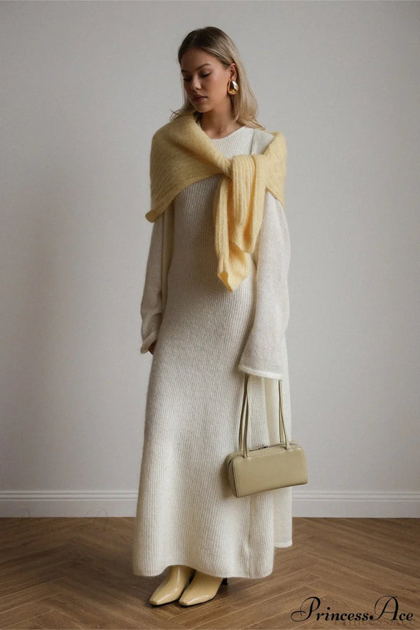 Ensemble Vintage en Tricot avec Cardigan et Robe Sans Manches