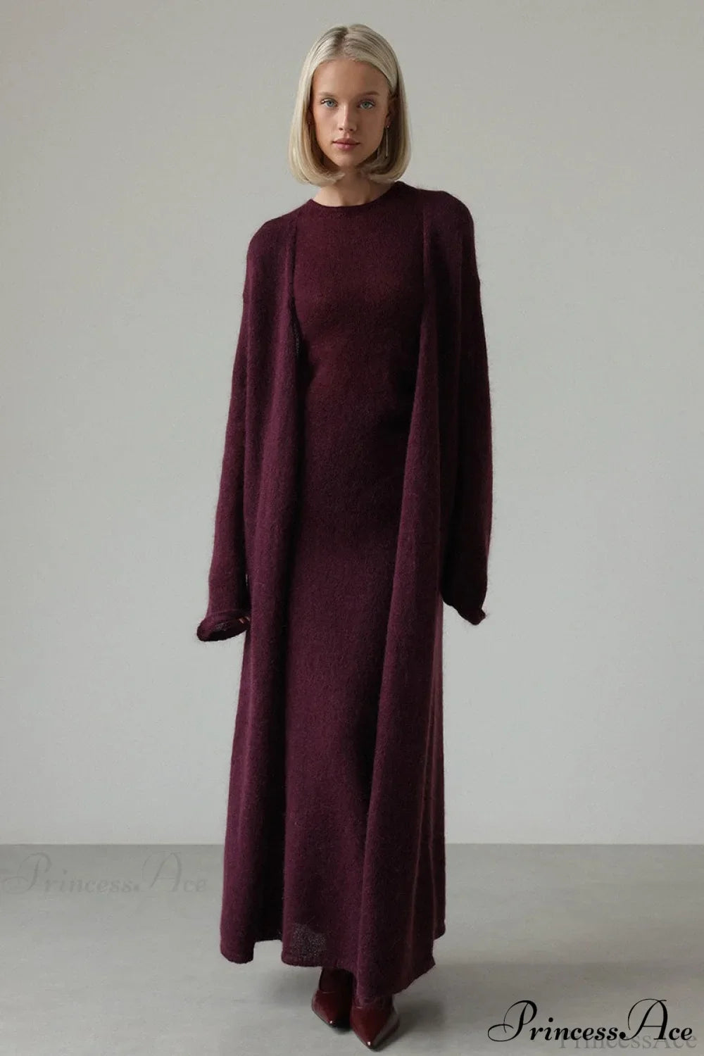 Ensemble Vintage en Tricot avec Cardigan et Robe Sans Manches